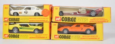 Four Corgi Toys Whizzwheels diecast model cars comprising Roger Clark's 3 Litre V.6 Ford Capri