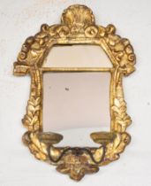 18th / 19thC likely Regency gilt wood pier mirror with blacksmith made iron double candle sconce,