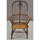 19thC elm seated Windsor armchair with pierced back splat