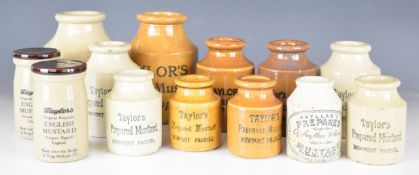 Twelve Taylors of Newport Pagnell 'Prepared Mustard' stoneware jars and a similar Hayllar's example,
