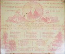 Robert Raikes Sunday School interest framed and printed handkerchief 'Sabbath Schools, First