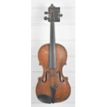 Full size German or Austrian violin bearing label 'Johann Adam Pfretzschner erfunden von Jacob