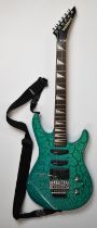 Washburn G-5V electric guitar with Floyd Rose tremolo, turquoise crackle finish, 22 frets, serial