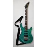 Washburn G-5V electric guitar with Floyd Rose tremolo, turquoise crackle finish, 22 frets, serial