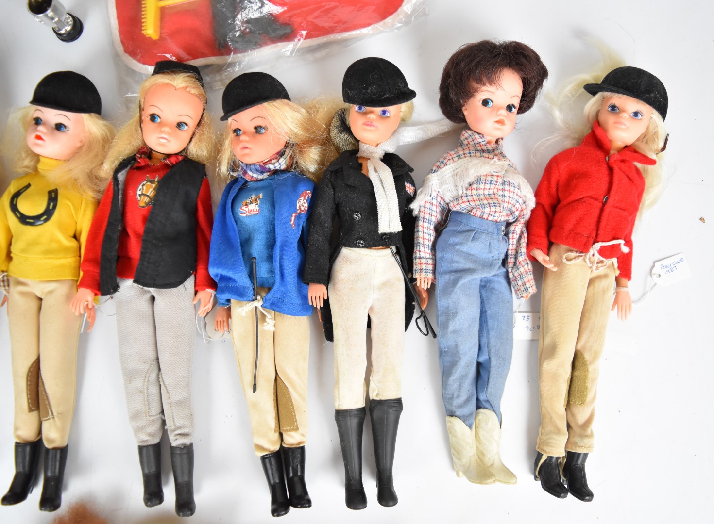 Ten vintage Sindy dolls by Pedigree dressed in 1980's equestrian outfits together with two horses - Image 3 of 4