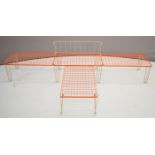 Set of four retro orange and beige folding tables which clip together, length of each section 61cm