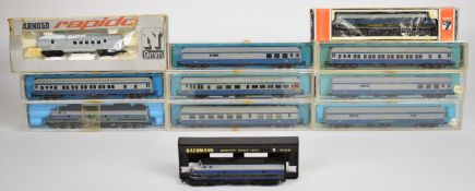 Two Baltimore & Ohio N gauge diesel locomotives by Rivarossi and Lima together with nine passenger