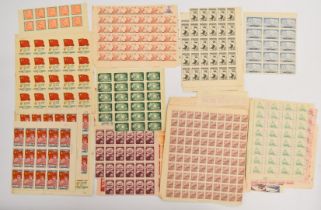 Seventy four full and part sheets of Chinese PRC stamps 1949-51, many with imprints and control