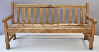 Teak garden bench, overall length 180cm