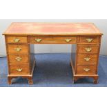 19th / 20thC mahogany leather inset twin pedestal desk fitted nine drawers, W120 x D55 x H71cm