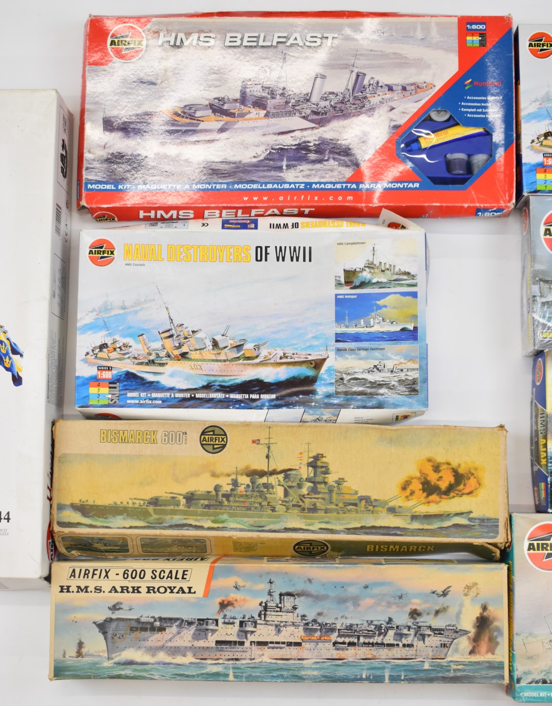 Nine Airfix mostly 1:600 scale platic model battleship and boat kits to include HMS Belfast 74212, - Image 3 of 5