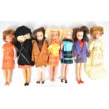 Seven vintage Sindy dolls by Pedigree in original 1960's outfits to include Summery Days, Coffee