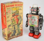 Japanese battery operated tinplate 'Machine Robot' by Horikawa (SH Toys) with visible gear
