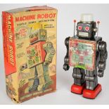 Japanese battery operated tinplate 'Machine Robot' by Horikawa (SH Toys) with visible gear