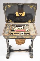 19thC Chinese lacquer work games table with fitted interior and slide out drawer, W60 x D40 x H71cm