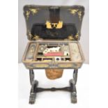 19thC Chinese lacquer work games table with fitted interior and slide out drawer, W60 x D40 x H71cm