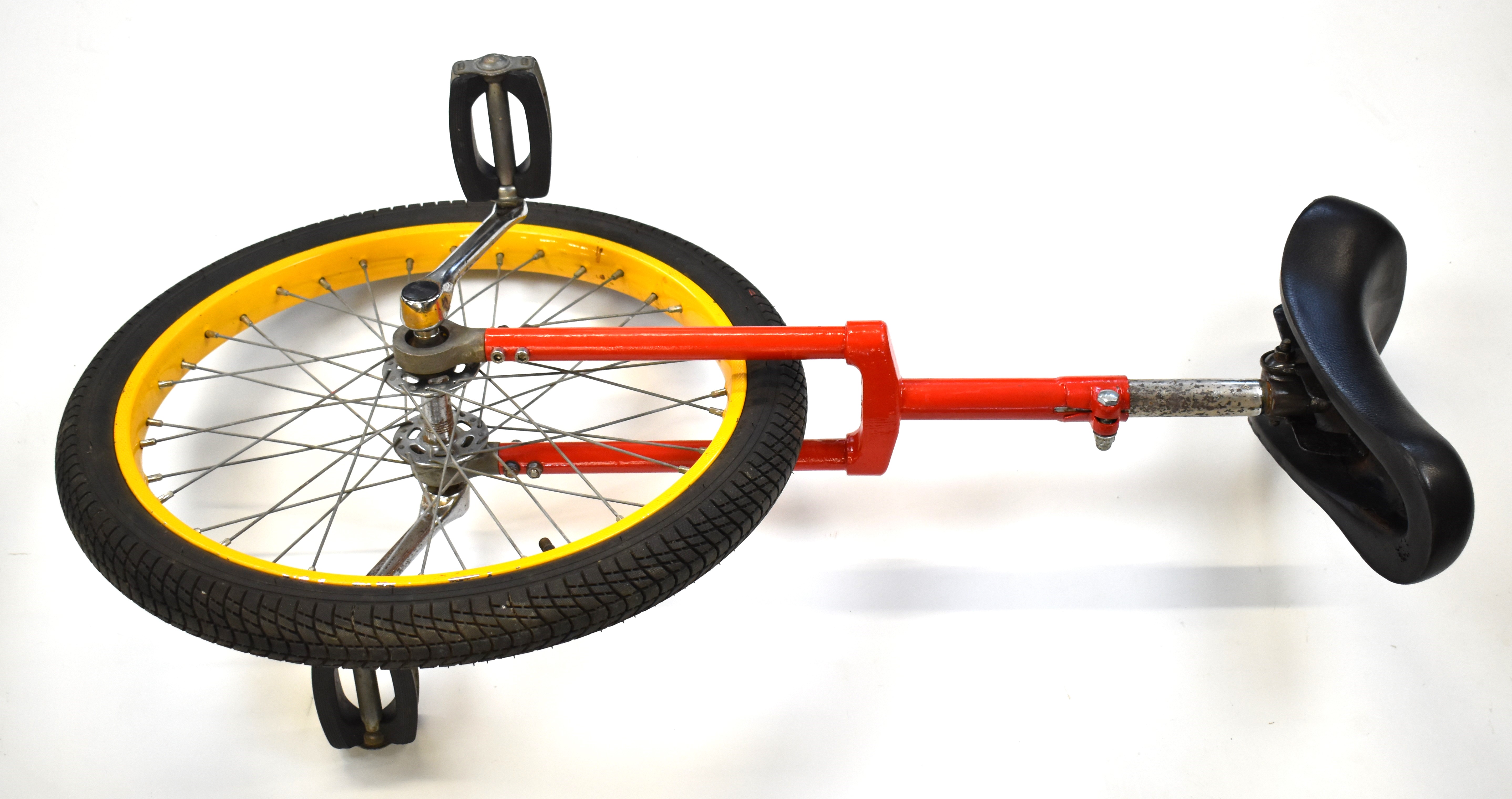 Unicycle with red and yellow finish, height to top of seat post 72cm, current saddle height 88cm. - Image 2 of 2