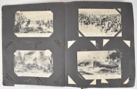 Edwardian / WW1 mostly military postcard album including battle scenes, Zeppelin, Amiens,