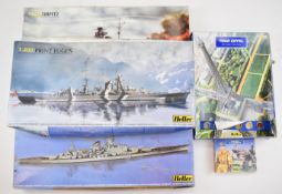 Five Heller scale plastic model kits comprising three 1:400 scale battleships and two others, all in