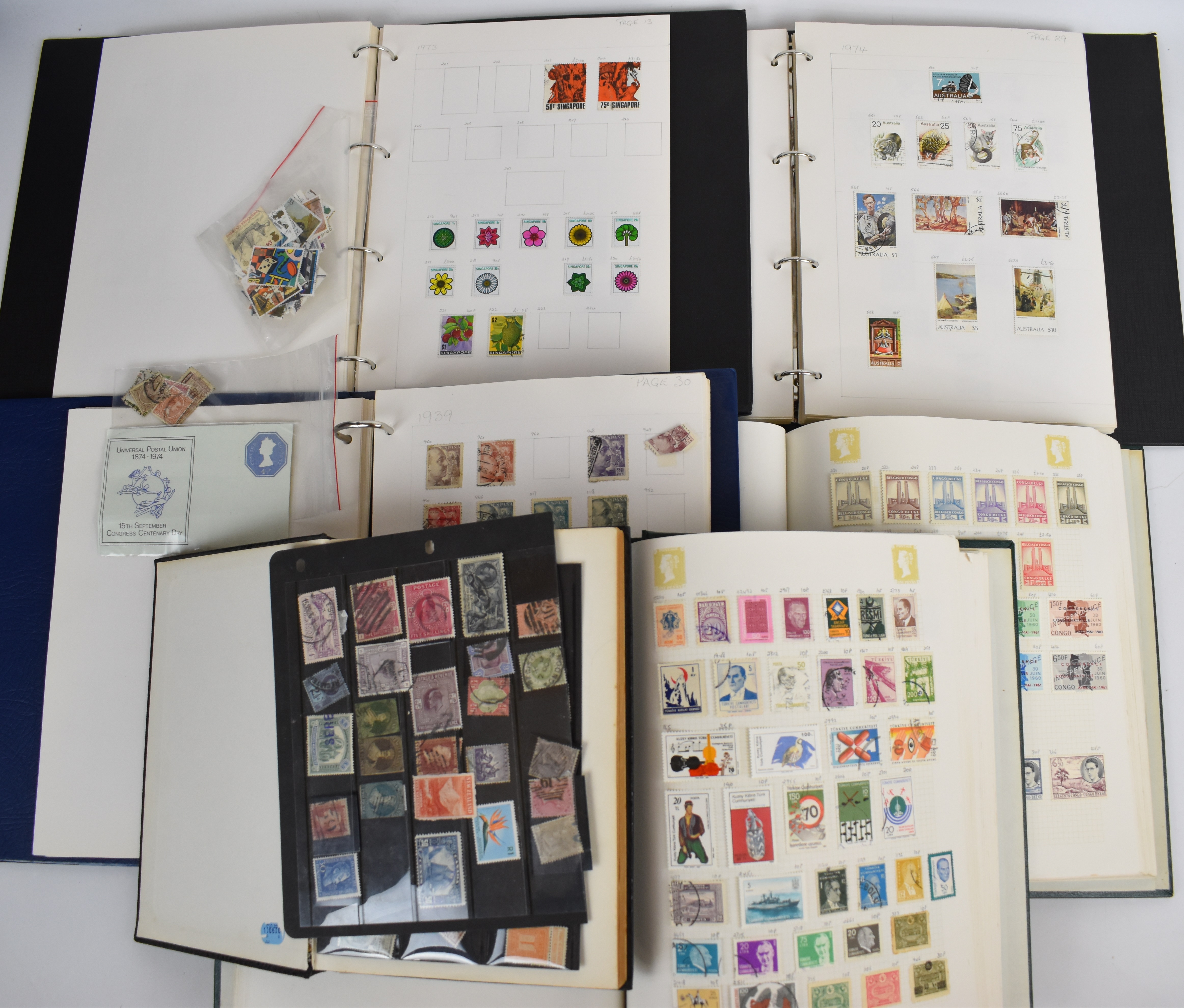 GB and world stamp collection in eight albums including New Zealand from 1855 Chalon types onwards