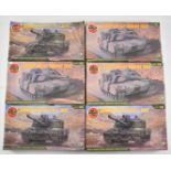 Six Airfix 1:35 scale plastic model tank kits comprising three British Challenger II 07360 and three