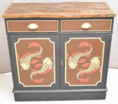 Modern rustic style sideboard with painted decoration, fitted 2 drawers with cupboard below, W93 x