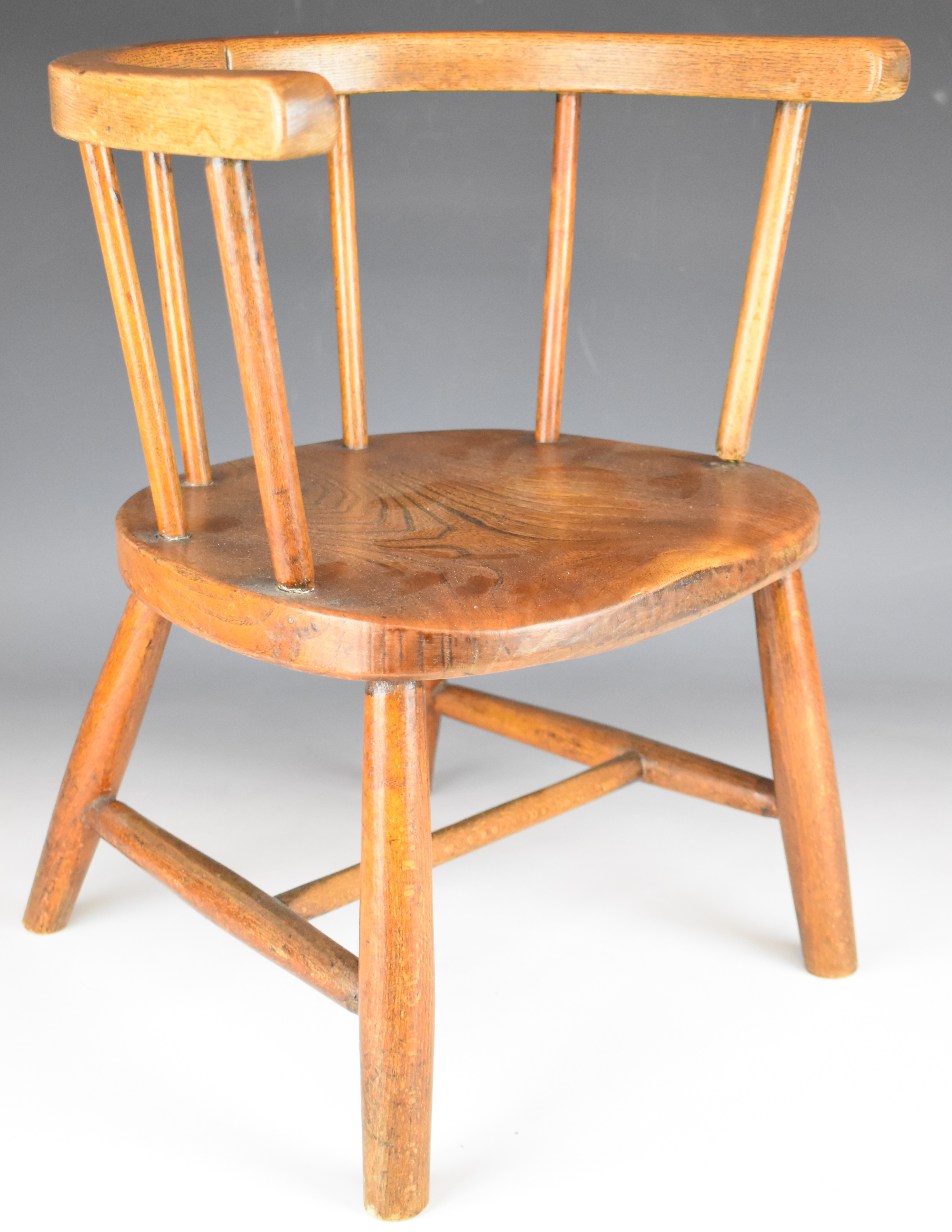 19thC children's elm seated chair, height 43cm