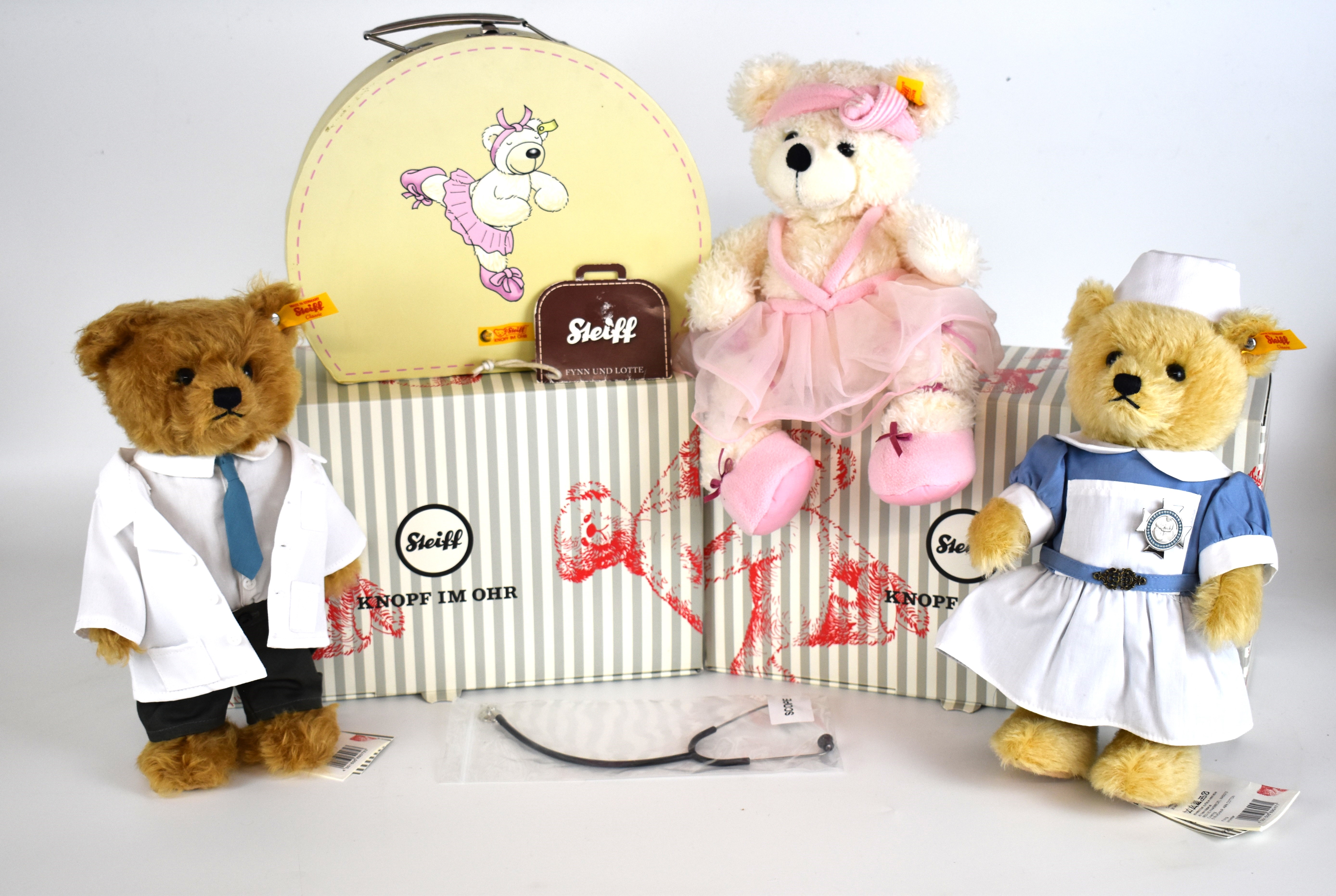 Three Steiff Teddy bears comprising Nurse 690471, Doctor 690723 and Ballerina 111914,tallest 28cm, - Image 5 of 9