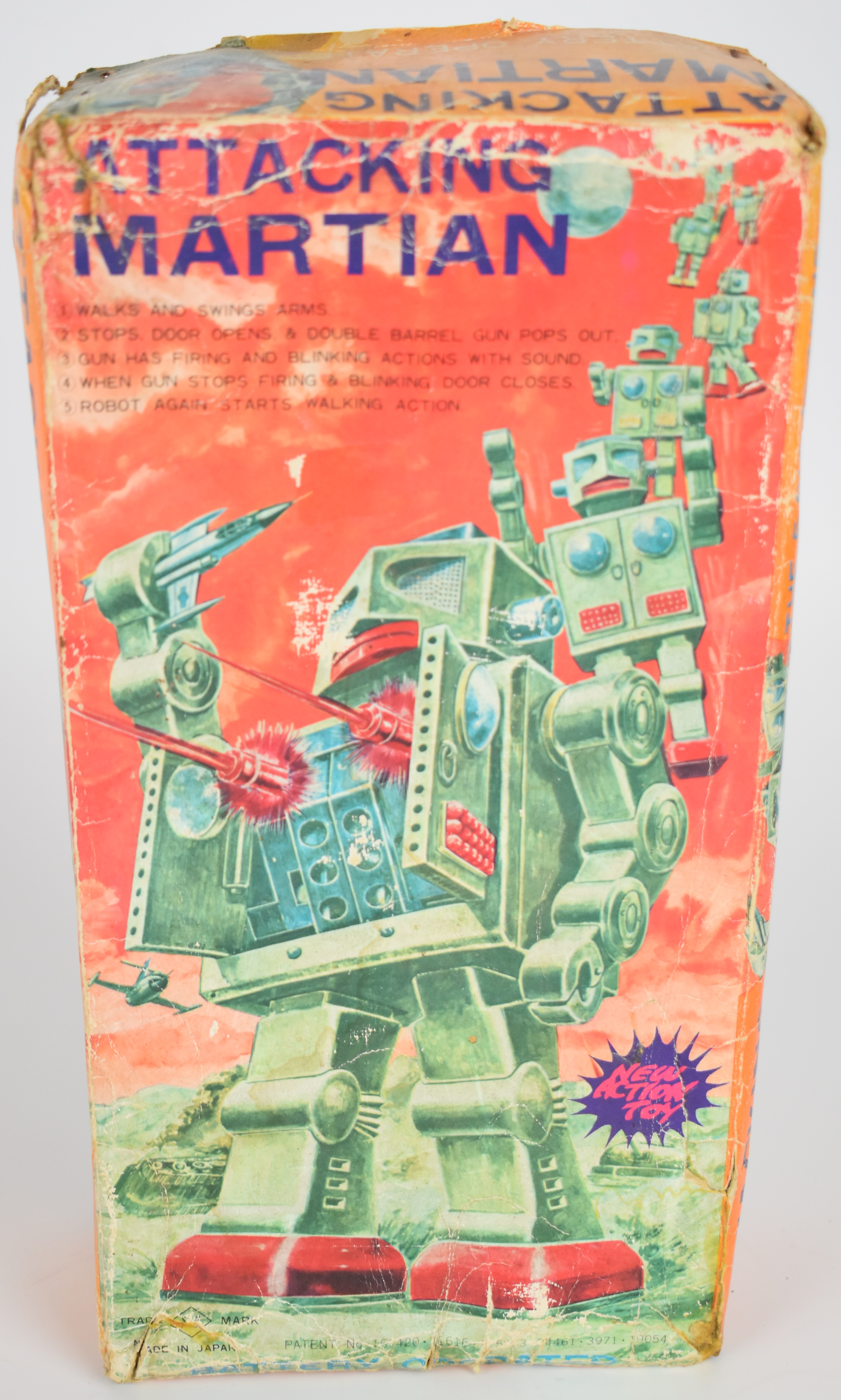 Japanese battery operated tinplate 'Attacking Martian' robot by Horikawa (SH Toys), height 28cm, - Image 8 of 11