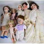 Seven bisque headed dolls to include Armand Marseille and Simon & Halbig, tallest 70cm