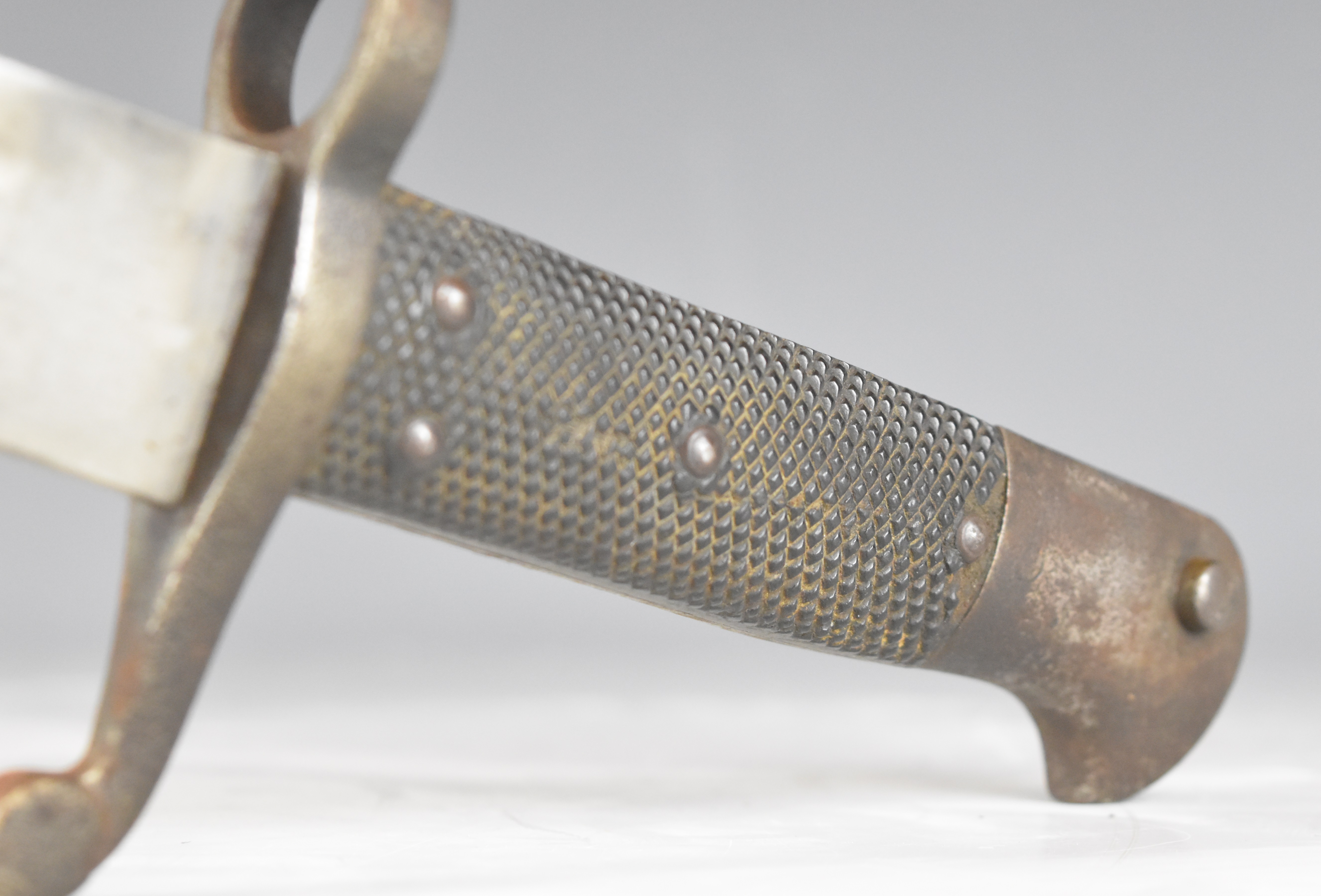 British 1863 pattern Enfield sword bayonet with leather grips, external leaf spring, some good - Image 5 of 8