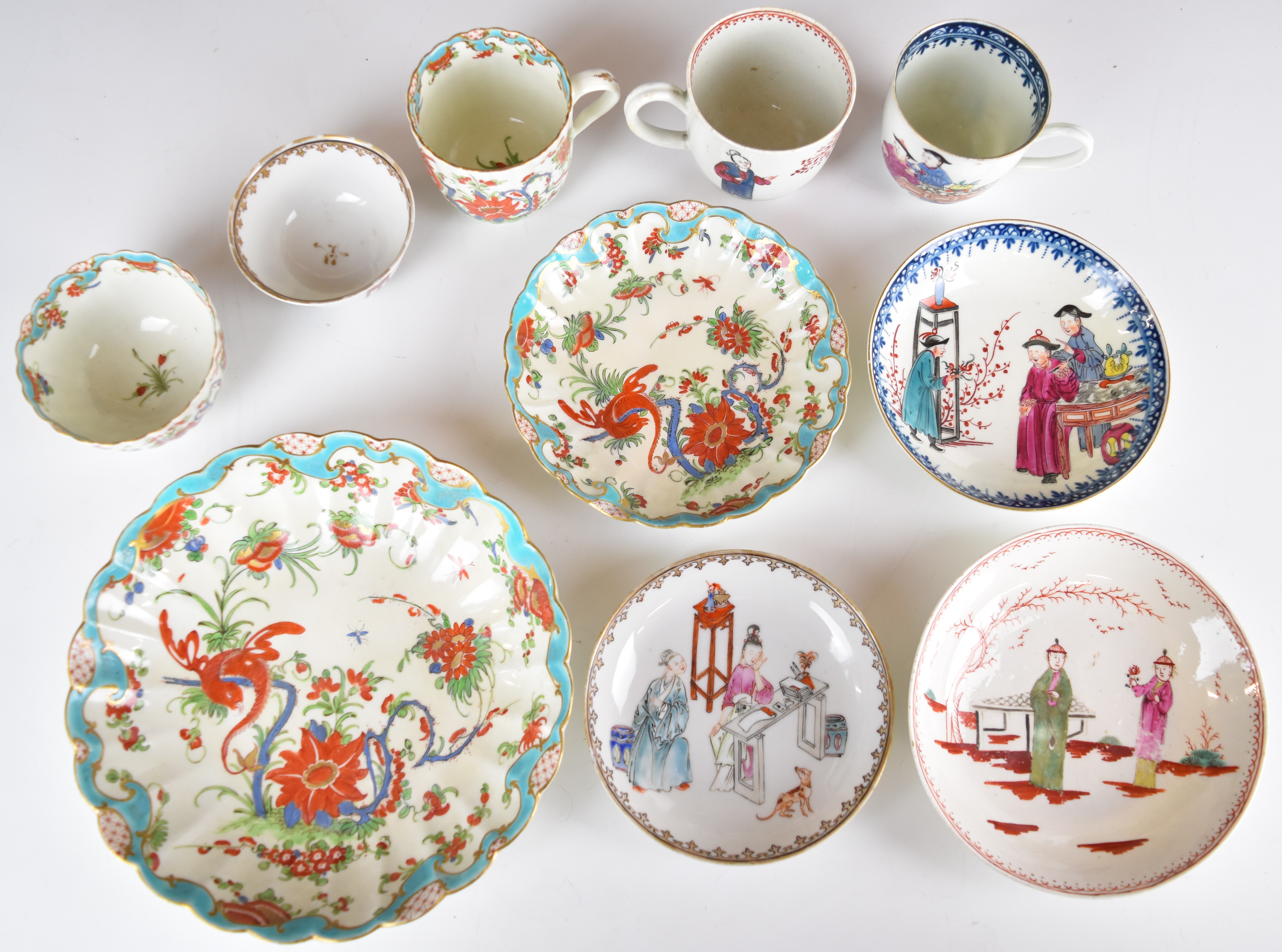 First period Worcester and Pennington Liverpool two coffee cans and saucers and an 18thC tea bowl - Image 7 of 12