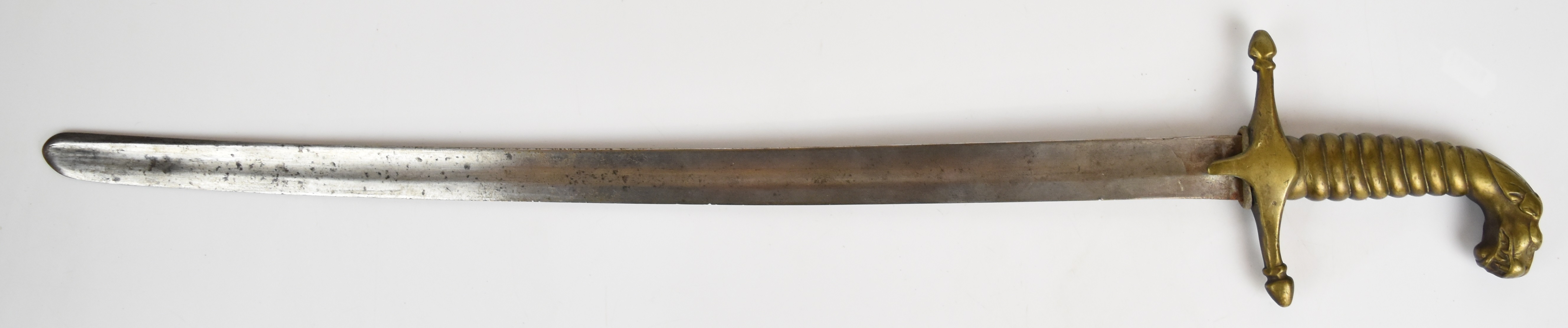 Naval type dirk with lion head pommel, brass grip and crosspiece, 50cm fullered single edged blade - Image 2 of 8