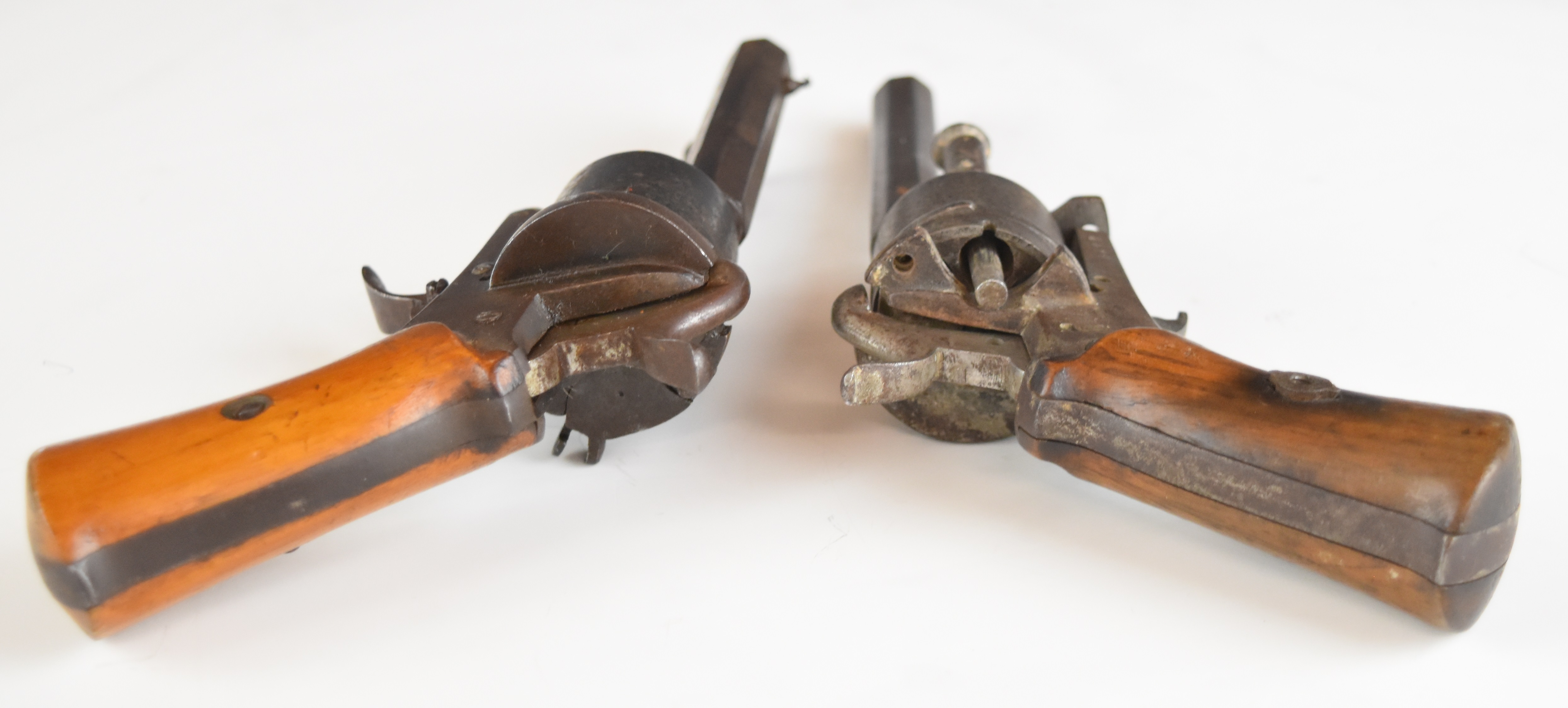 A composed pair of Belgian six-shot pinfire double-action revolvers, each with shaped wooden grips - Image 2 of 11