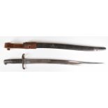 British 1863 pattern Enfield sword bayonet with leather grips, external leaf spring, some good