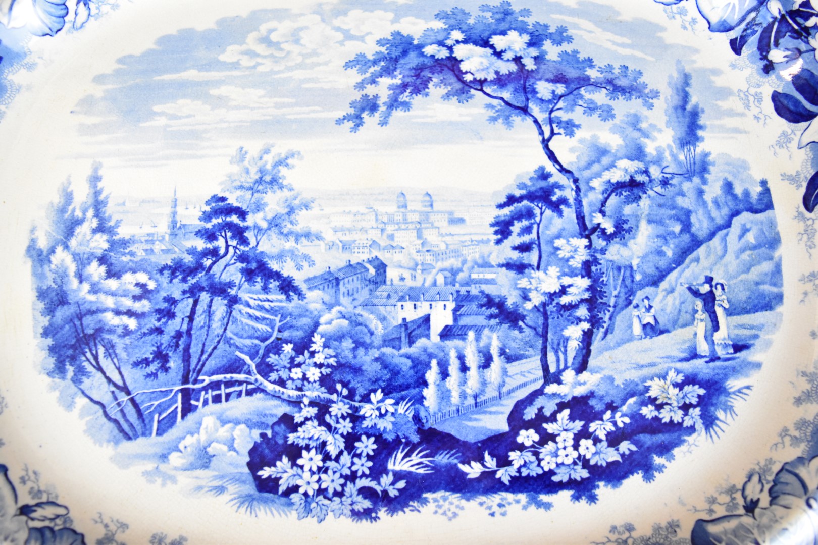 19thC blue and white transfer printed meat platter 'Metropolitan Scenery, view of Greenwich', 45 x - Image 3 of 6