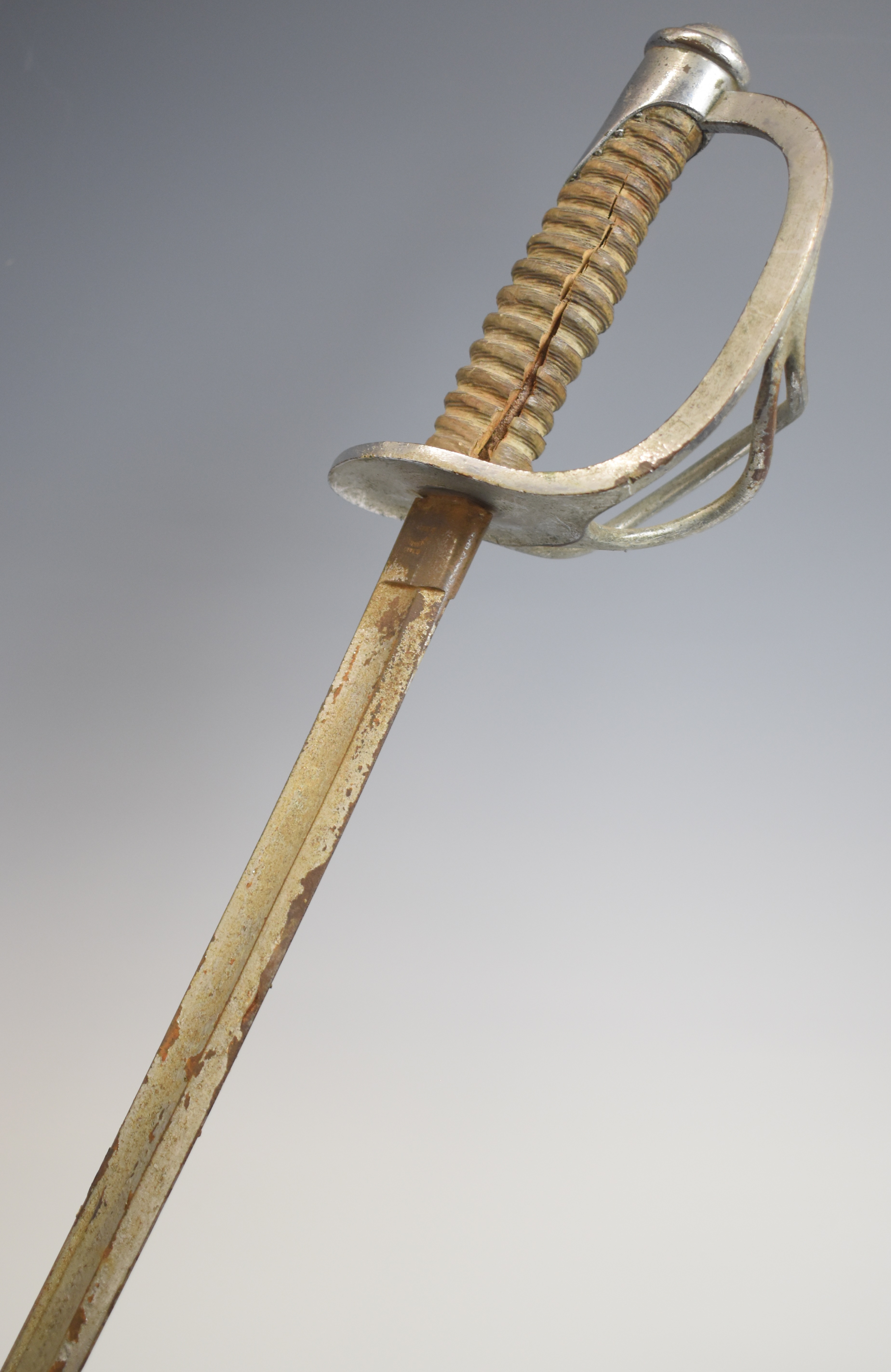 American Civil War sword with wooden grip, two bar hilt, US 1864 AGM to ricasso and Crosby