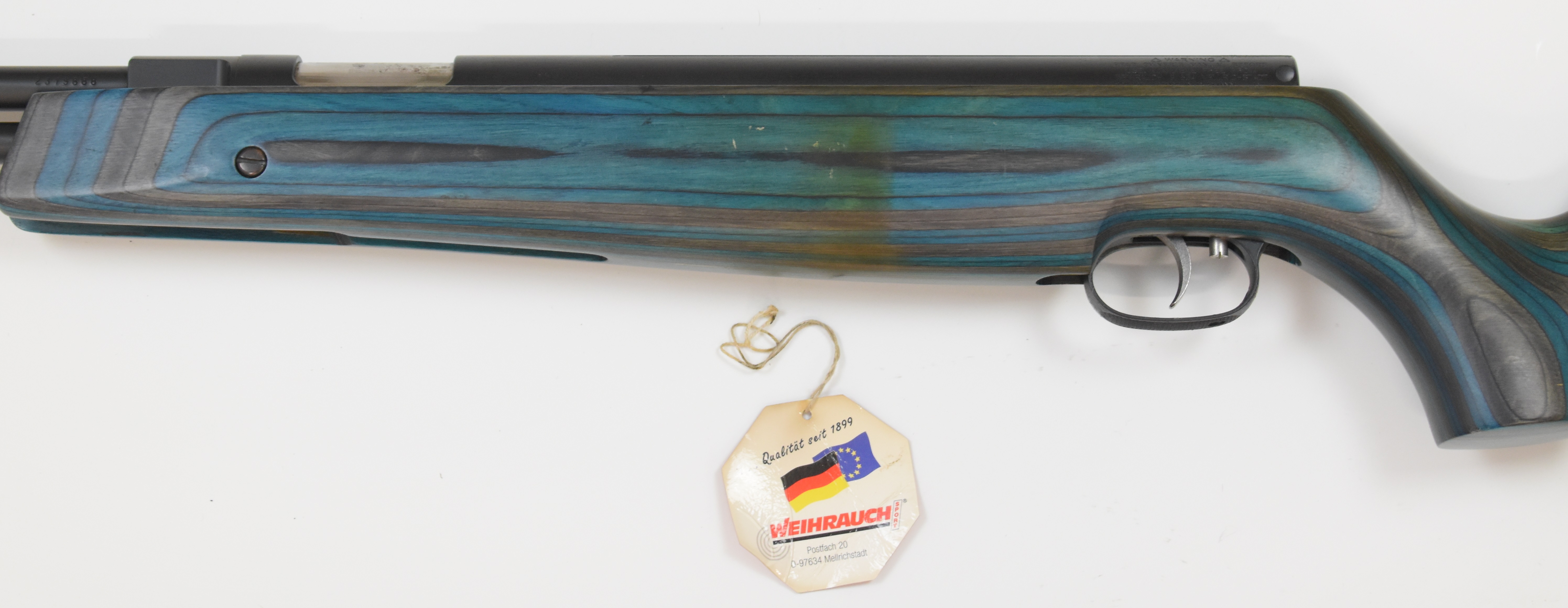 Weihrauch HW97K .177 underlever air rifle with blue laminated show wood stock, semi-pistol grip, - Image 9 of 10