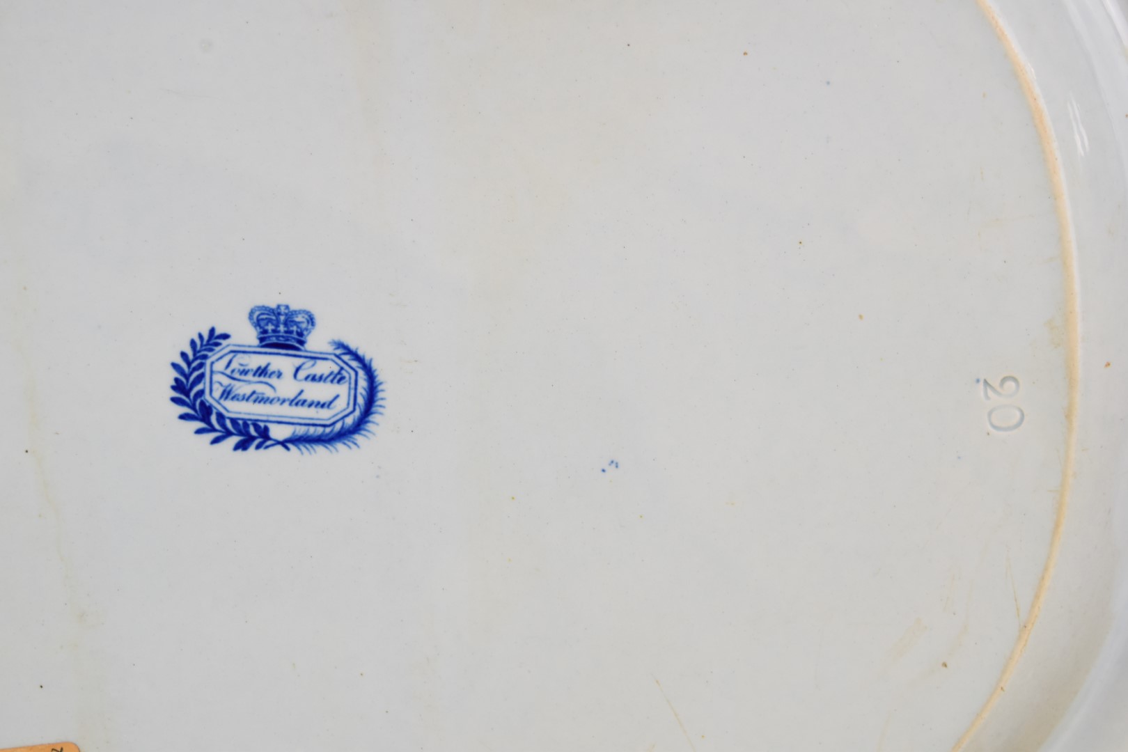 Two large 19thC blue and white transfer printed meat platters comprising Lowther Castle - Image 6 of 14