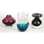 Four Riihimaen Lasi Riihimaki or similar glass vases including Aimo Okklin and Nanny Still, one with