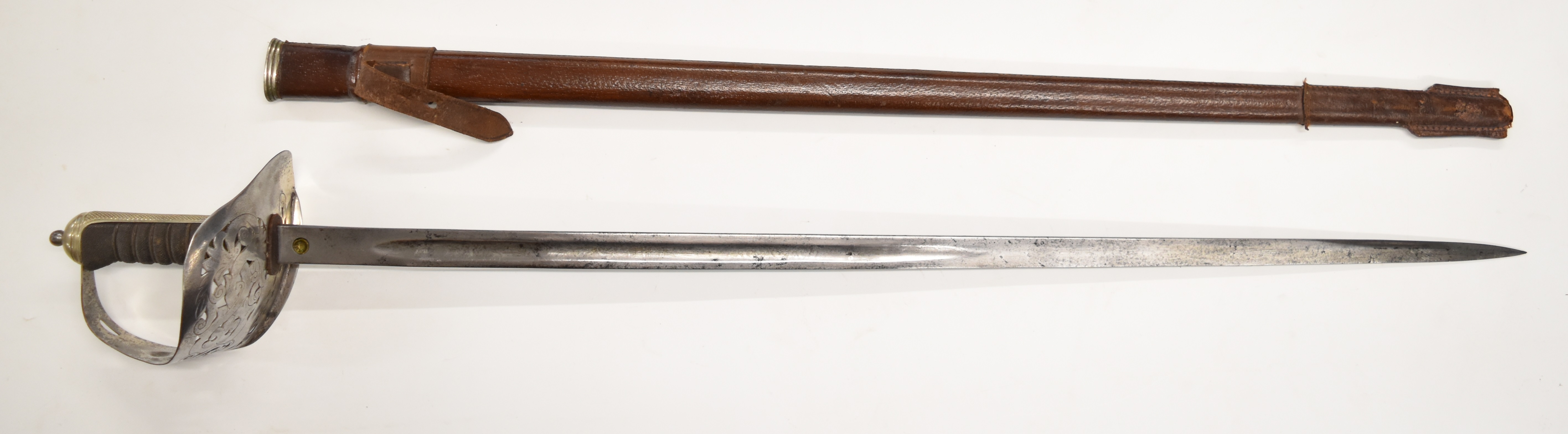 British Army 1897 pattern officer's sword with George V cypher to guard, 82cm part fullered blade - Image 2 of 9