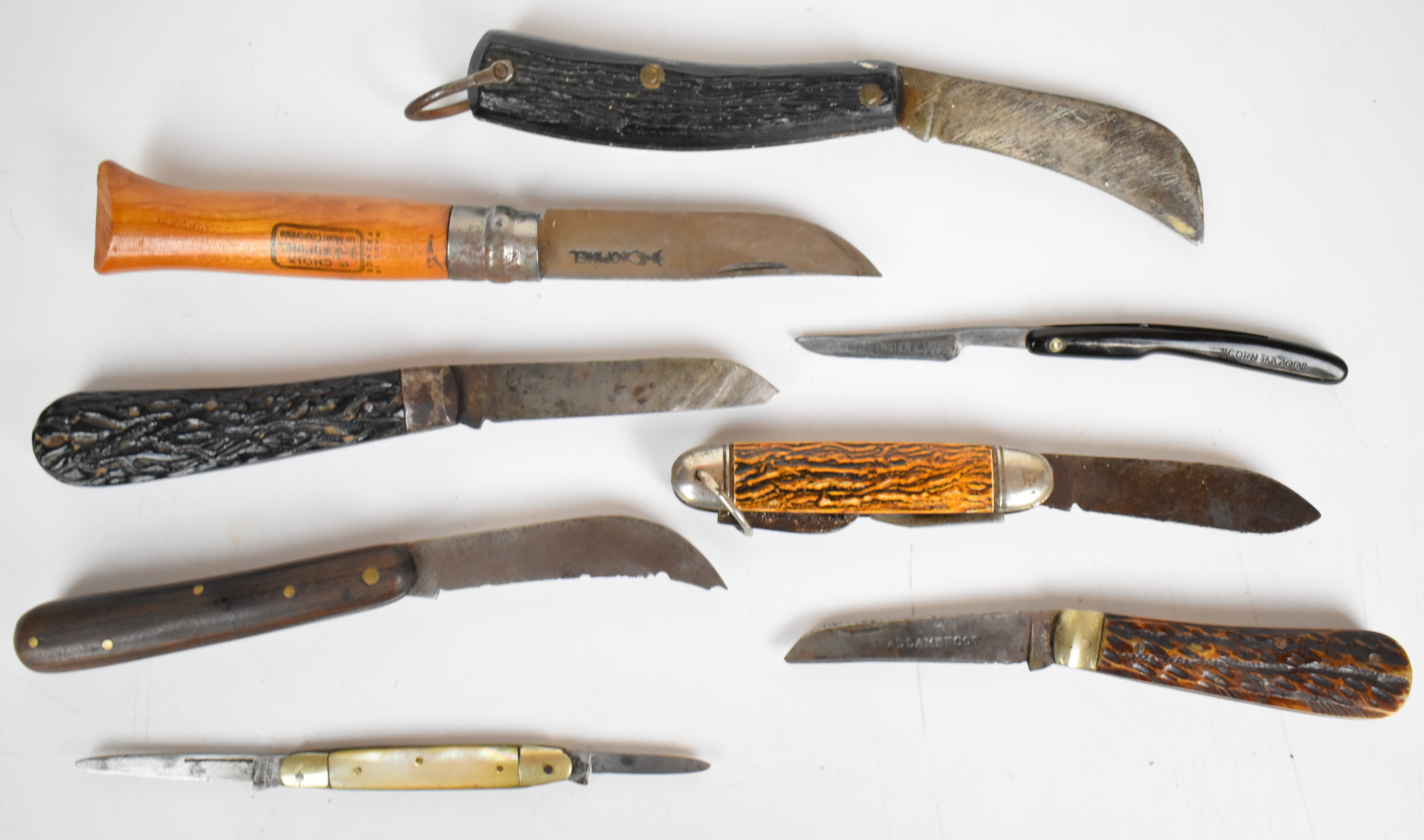 Five pocket / folding knives including Opinel, Jonathan Crookes and Arundel Cutlery, together with