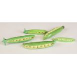 Collection of 19thC Minton / Coalport novelty porcelain pea pods with split pods showing ripe