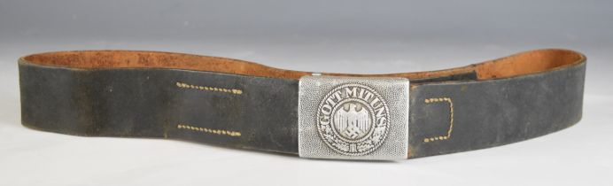 German WW2 Nazi Third Reich leather belt stamped 4/PZ.ABW with Gott Mit Uns buckle, stampled OLC