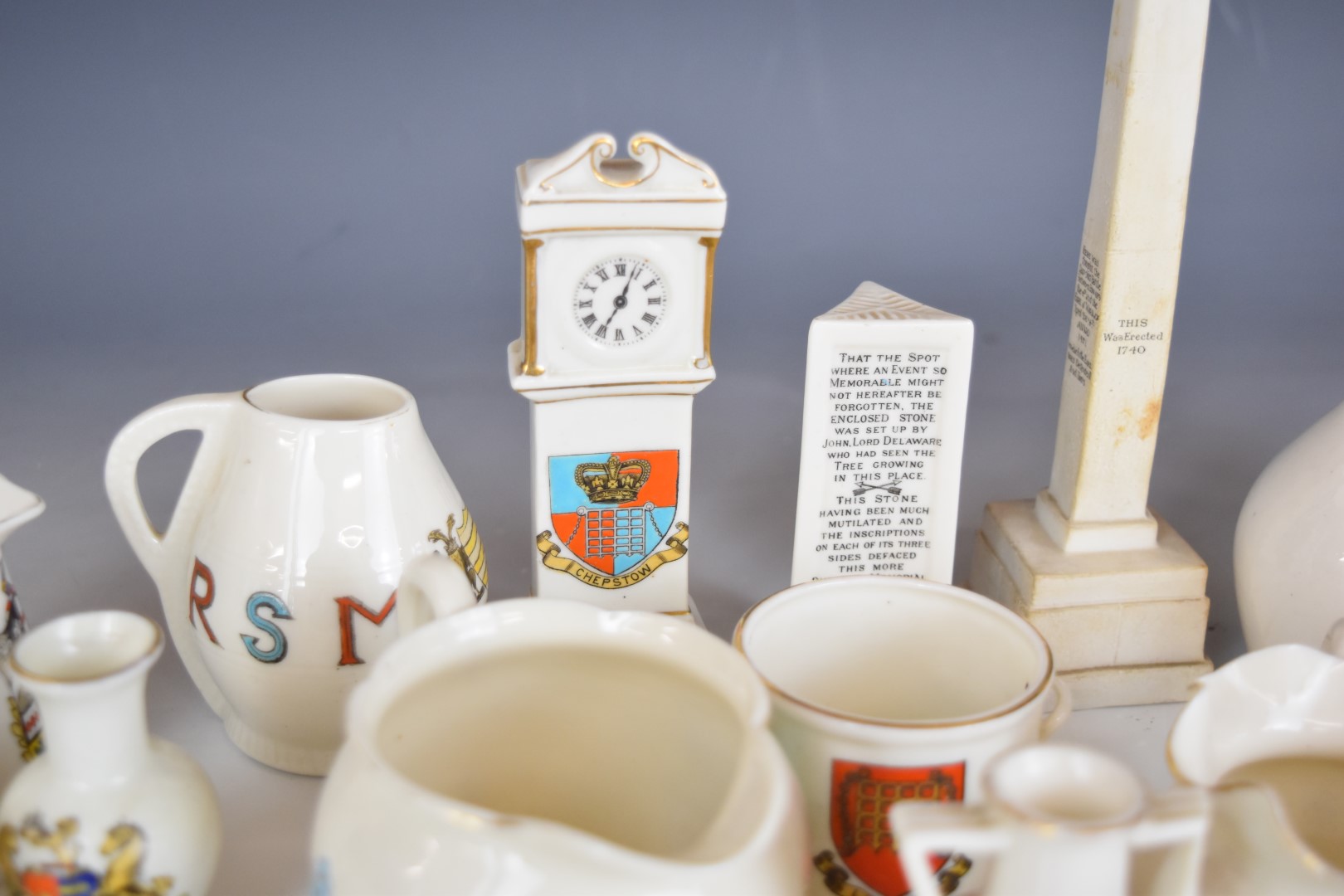 Goss, Shelley and Carlton crested ware including Southend dice, Chepstow clock, Gloucester jug, - Image 5 of 9