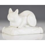 19thC Russian Popov miniature figure of a recumbent cat on base, label underside 'Popoff 1806-1872',