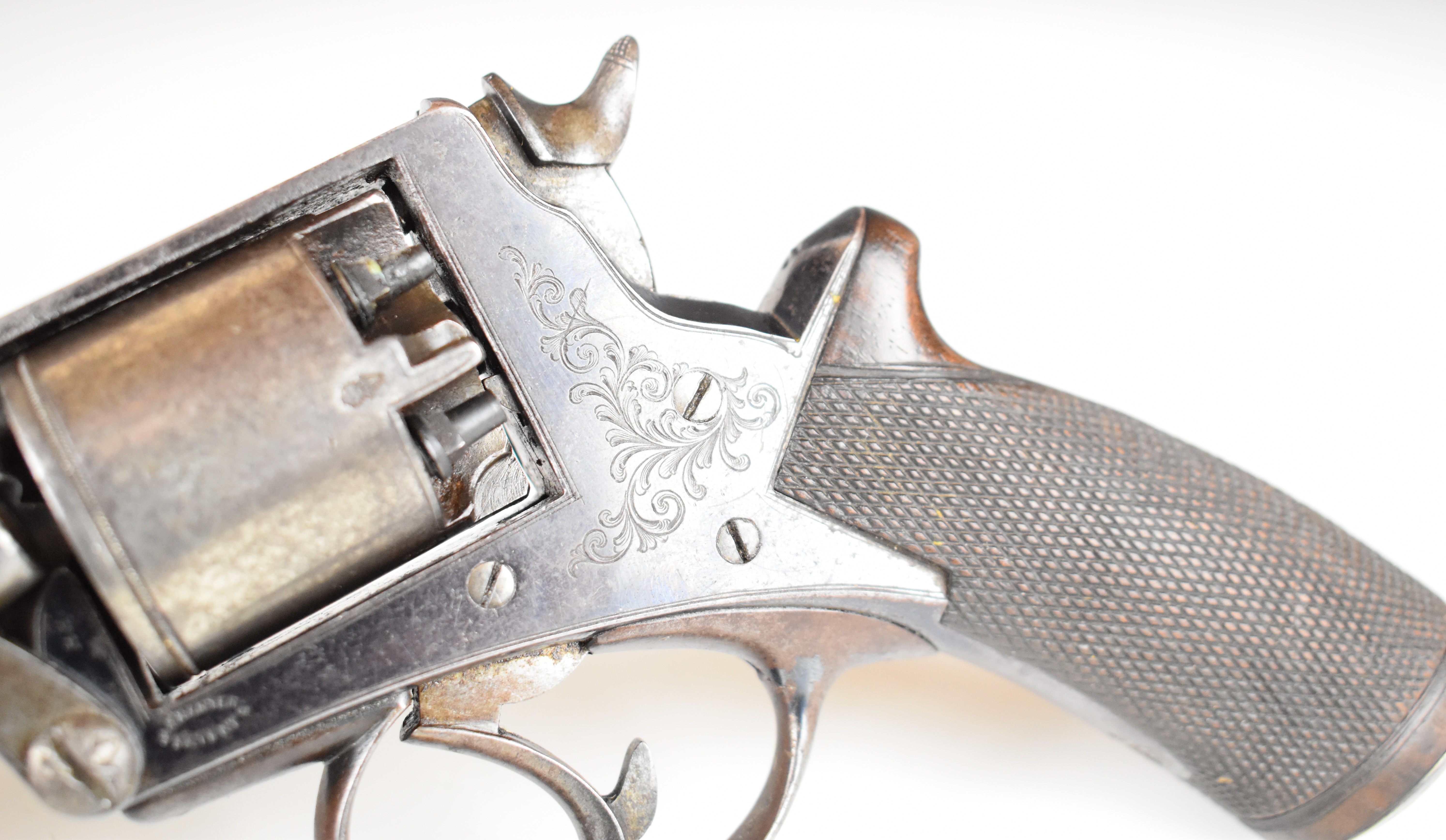 William Tranter's Patent 120 bore five-shot double-action revolver with engraved trigger guard, - Image 12 of 19