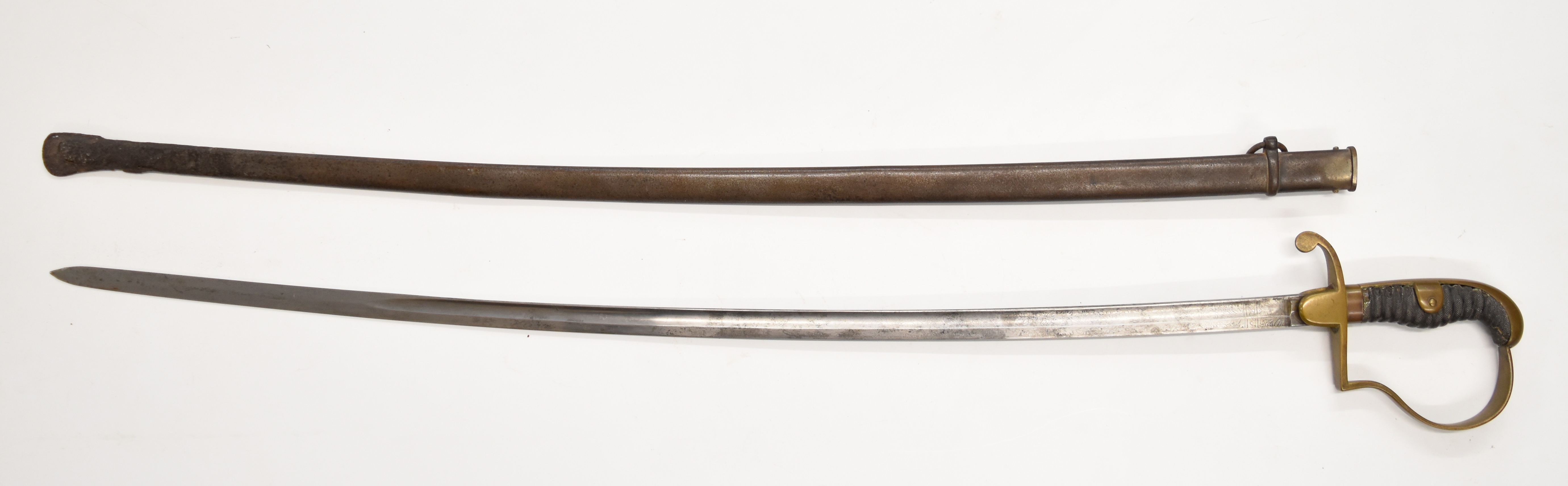 Prussian Artillery Officer's sword with stirrup hilt, shagreen grip, 80cm decorated blade and - Image 2 of 11