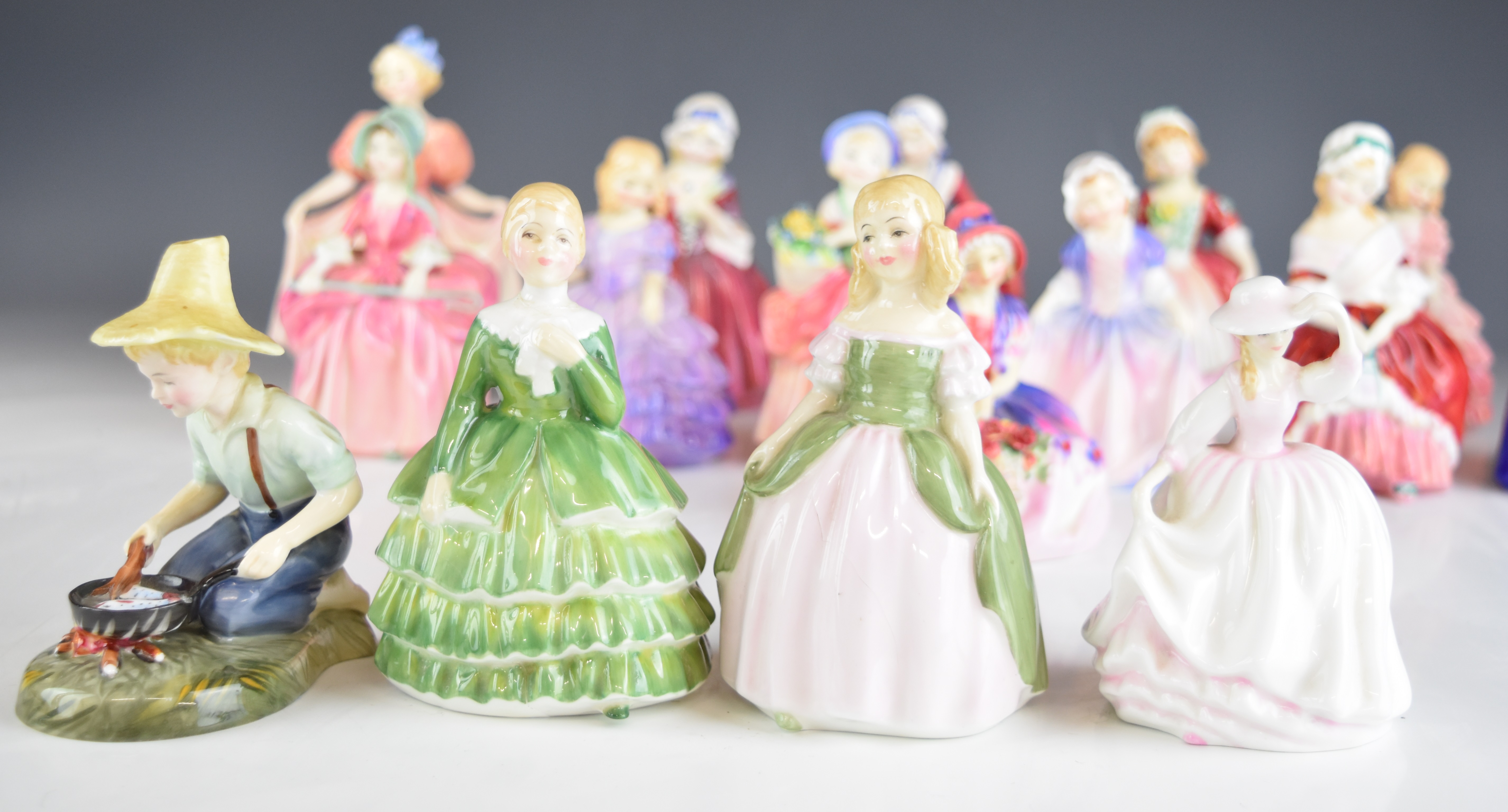 Twenty Royal Doulton figurines including Rose, River Boy, Cissie, Goody Two Shoes, Monica etc, - Image 10 of 14