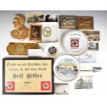 Reproduction German Nazi items including SS cigarette case, door plate, etc